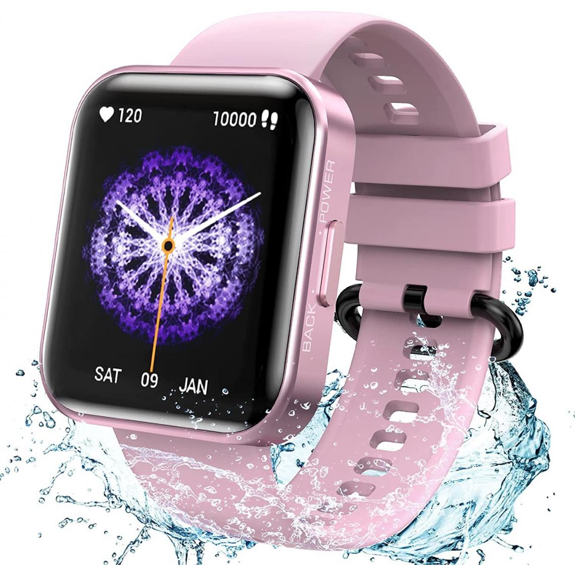 Chronotech Montres - Chronus Smartwatch, 1.71 Zoll Voll Touchscreen Armbanduhr, mit Blutdruckmessung Pulsuhr Schlafmonitor(Rose) - Montre connectée