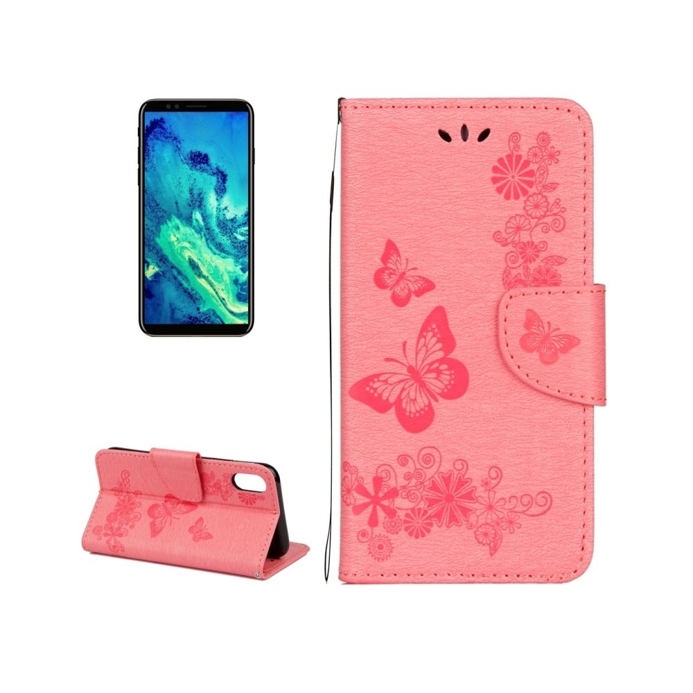 Wewoo - Coque rose pour iPhone X Fleurs pressées motif papillon horizontal étui en cuir flip avec titulaire et fentes cartes portefeuille lanière - Coque, étui smartphone