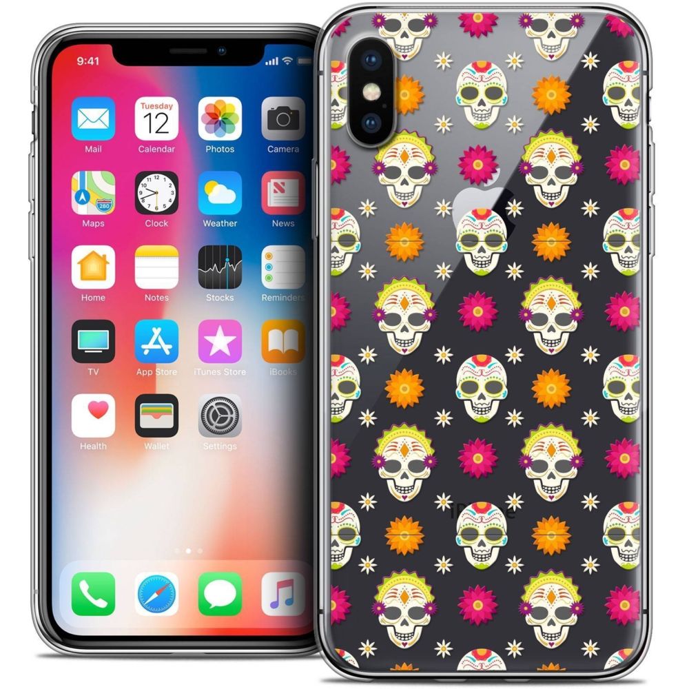 Caseink - Coque Housse Etui Apple iPhone Xs / X (5.8 ) [Crystal Gel HD Collection Halloween Design Skull Halloween - Souple - Ultra Fin - Imprimé en France] - Coque, étui smartphone
