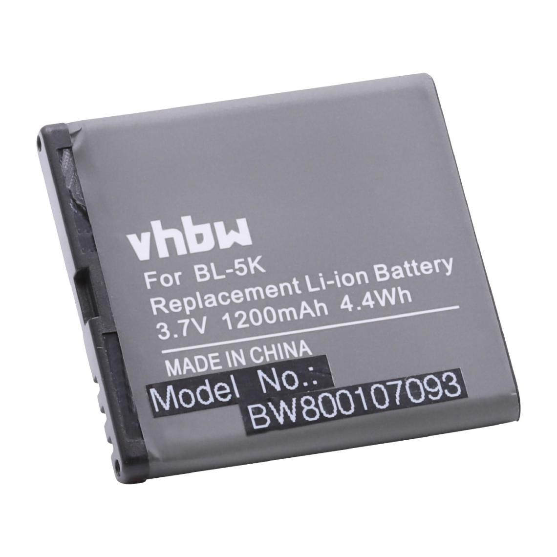 Vhbw - vhbw Batterie remplacement pour Nokia BL-5K pour smartphone (1200mAh, 3,7V, Li-ion) - Batterie téléphone