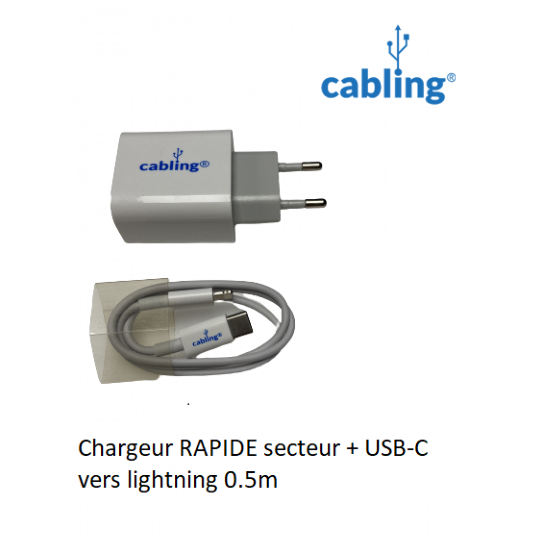 Cabling - CABLING®Lot 2 pièces : Câble USB C vers Lightning 50 cm + Chargeur USB C 20W Power Deliverypour Iphone 12 12pro 12 pro max BLANC - Chargeur secteur téléphone