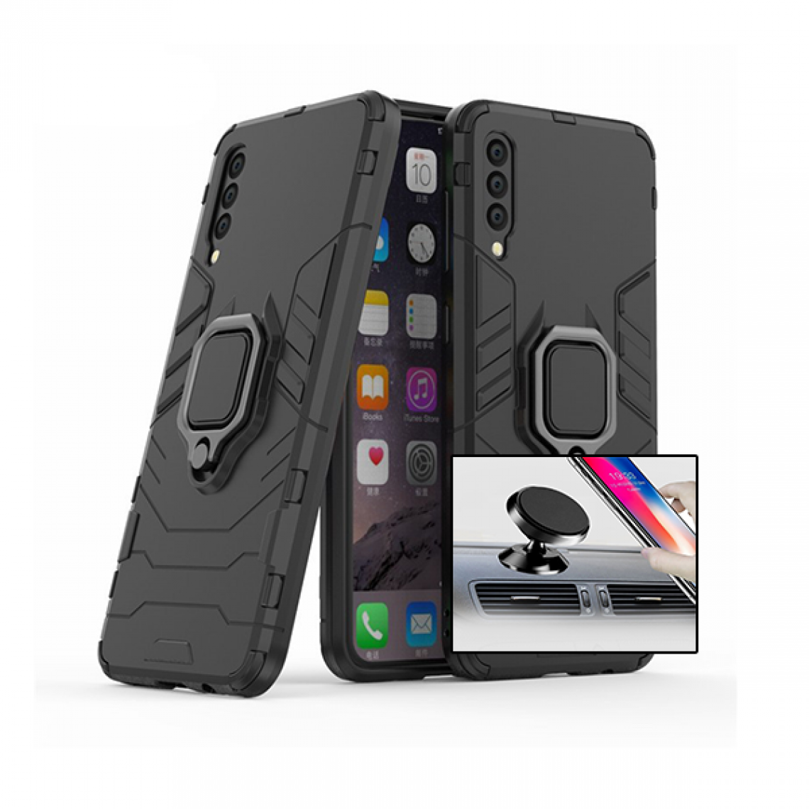Phonecare - Kit Support Magnétique de Voiture + Coque 3X1 Military Defender - Samsung M10 - Coque, étui smartphone