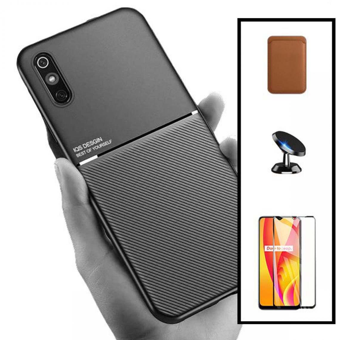 Phonecare - Kit Coque Magnetic Lux + Magentic Wallet Marron + 5D Full Cover + Support de Voiture Magnétique - Xiaomi Redmi 9i - Coque, étui smartphone