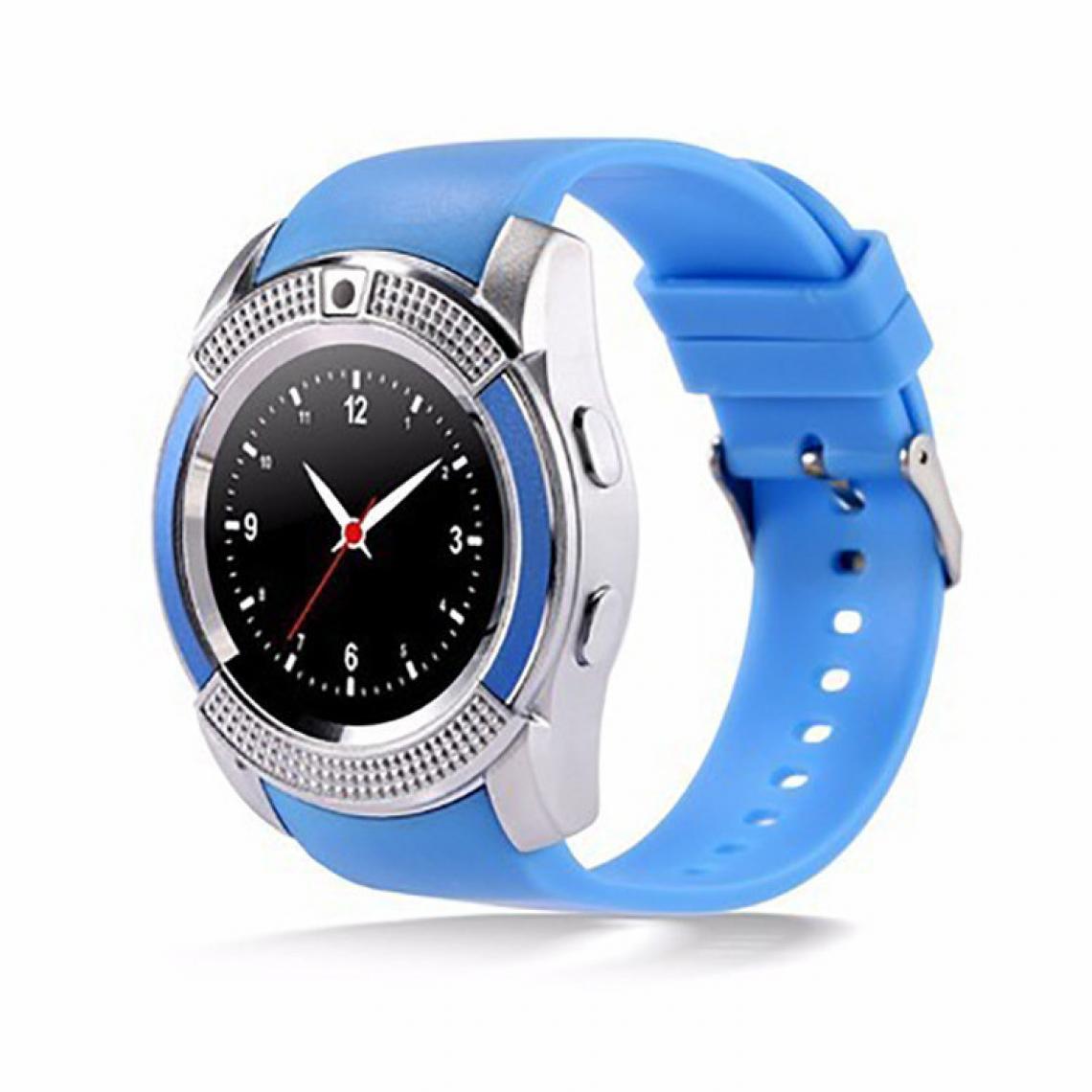 Chronotech Montres - V8 Smart Watch SIM & TF Card Support Bluetooth Smart Watch with Camera Sleep Monitor WristWatch for iOS Android Smartphones(Blue) - Montre connectée