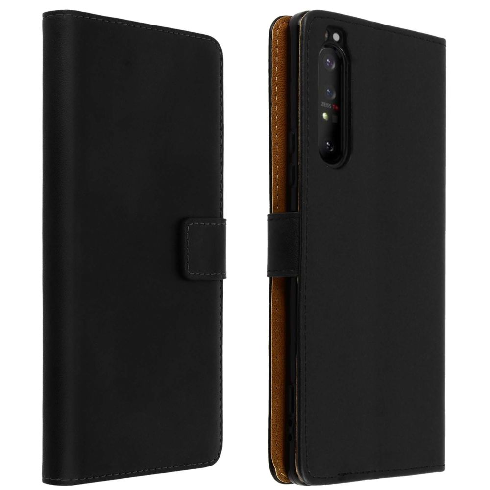 Avizar - Housse Sony Xperia 1 II Cuir Véritable Porte cartes Fonction Support Noir - Coque, étui smartphone