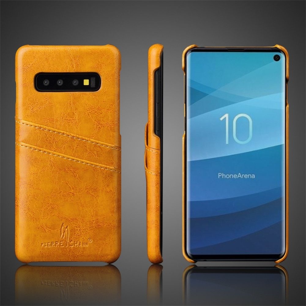 Wewoo - Coque Rigide Etui en cuir Fierre Shann Retro Oil cire PU pour Galaxy S10 E avec fentes cartes Jaune - Coque, étui smartphone
