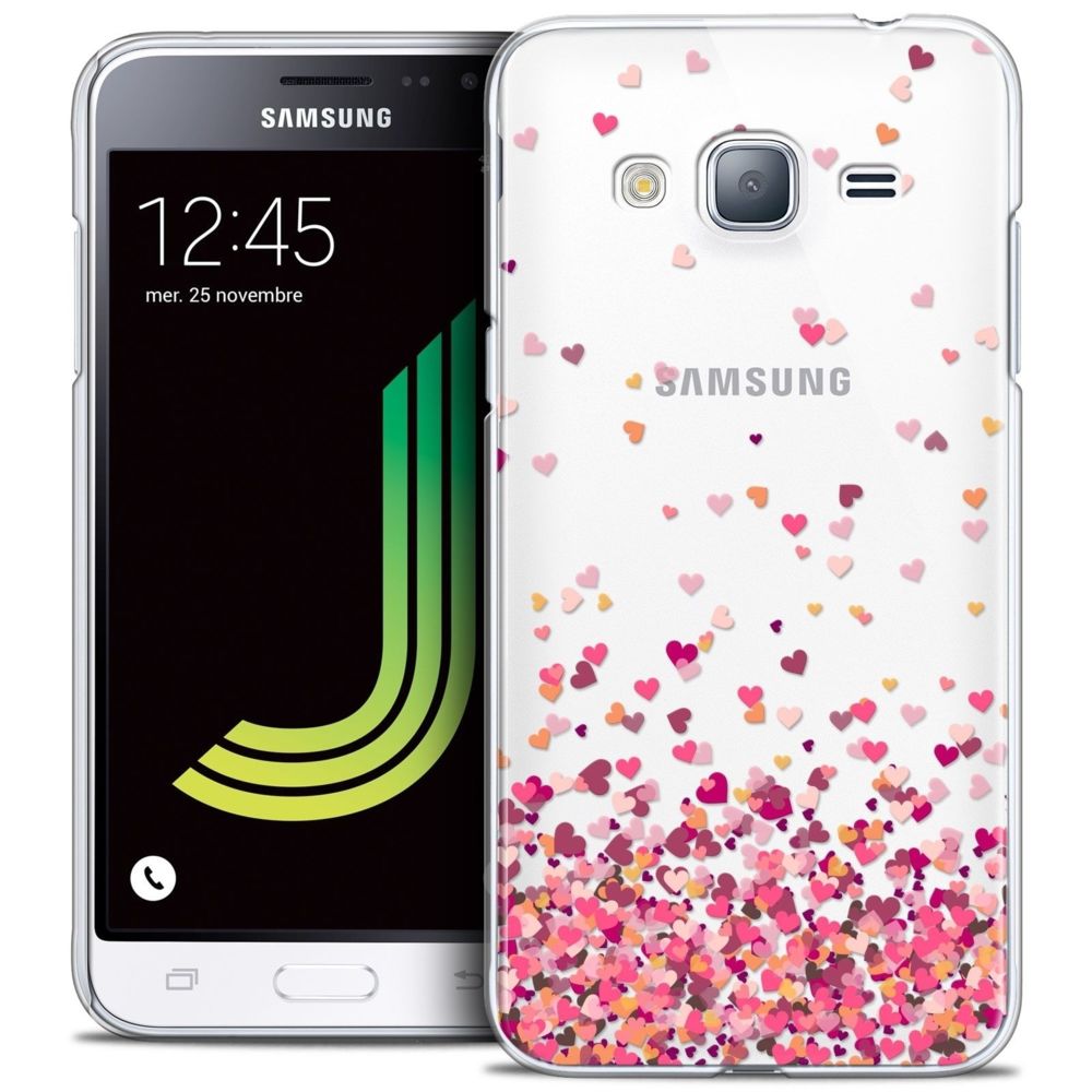 Caseink - Coque Housse Etui Samsung Galaxy J3 2016 (J320) [Crystal HD Collection Sweetie Design Heart Flakes - Rigide - Ultra Fin - Imprimé en France] - Coque, étui smartphone