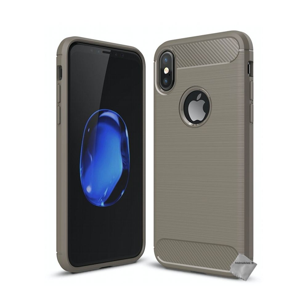 Htdmobiles - Housse etui coque silicone gel carbone pour Apple iPhone XS + verre trempe - GRIS - Autres accessoires smartphone