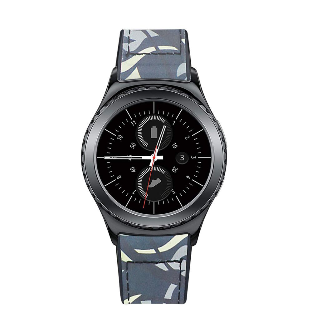 marque generique - Bracelet en cuir et cadre en métal remplacement pour Samsung Galaxy Gear S3 / Galaxy Watch 46mm - Gris camouflage - Autres accessoires smartphone