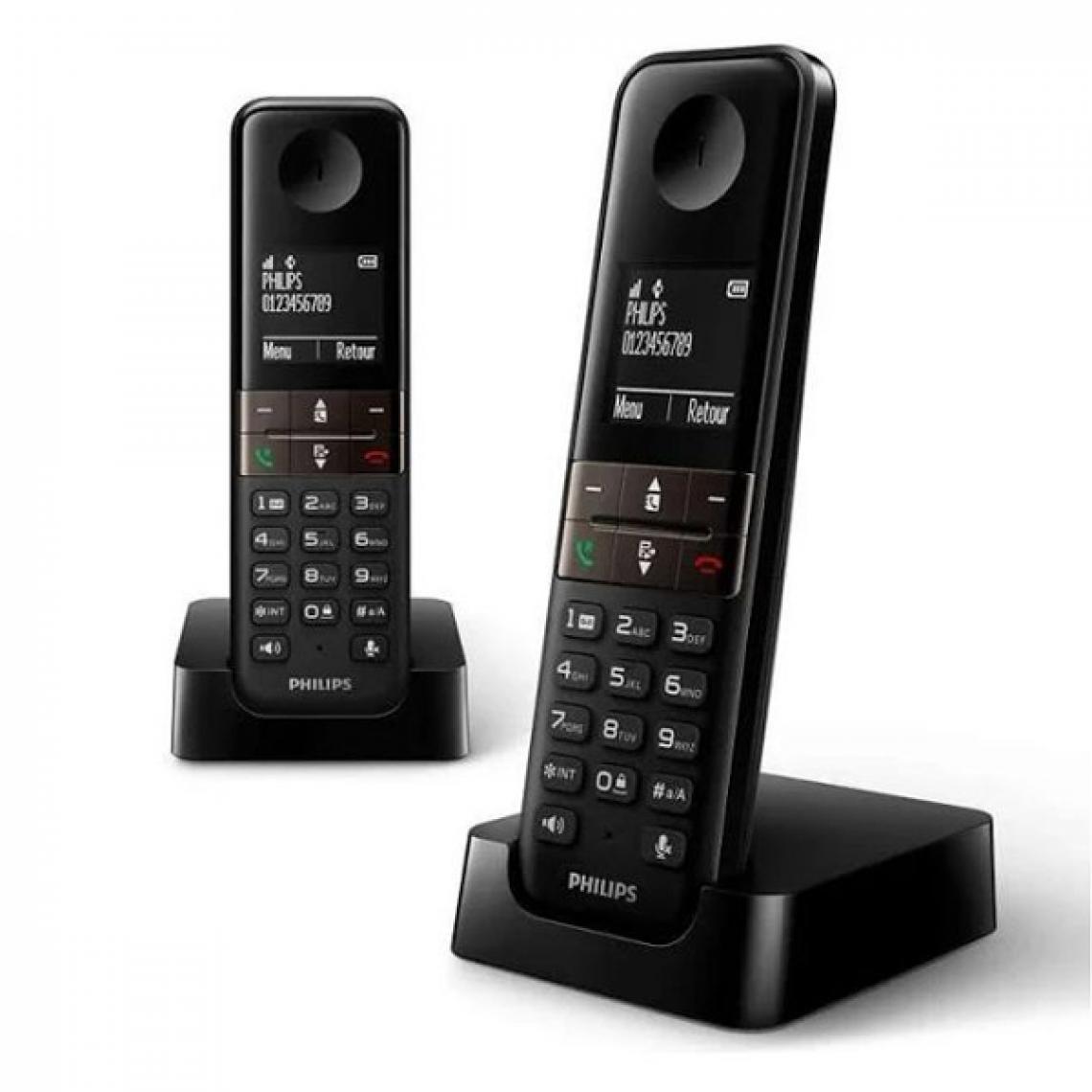 Philips - Téléphone Sans Fil Philips D4702B/34 Duo 1,8" DECT (2 pcs) - Téléphone fixe sans fil
