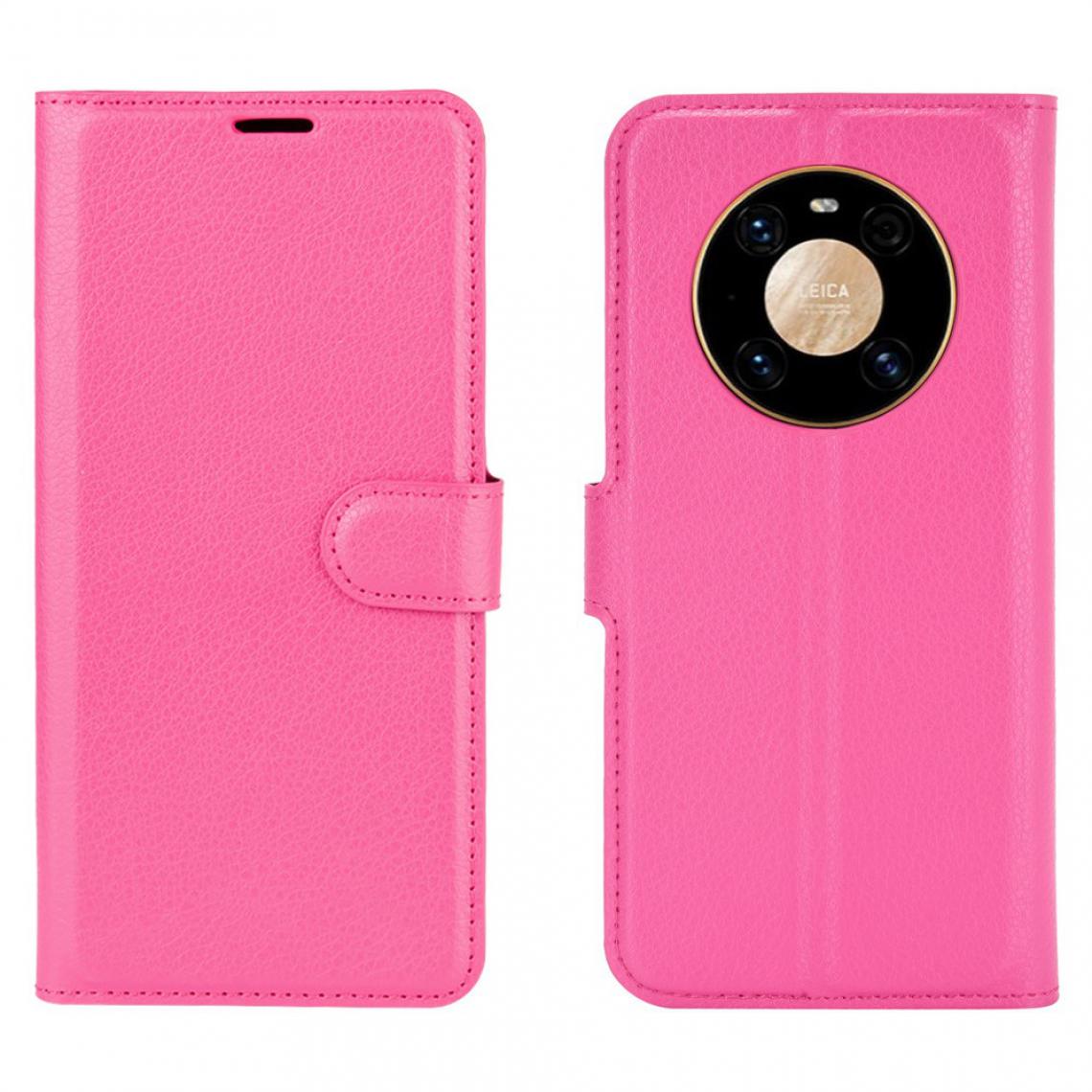 Other - Etui en PU peau de litchi avec support rose pour votre Huawei Mate 40 Pro - Coque, étui smartphone