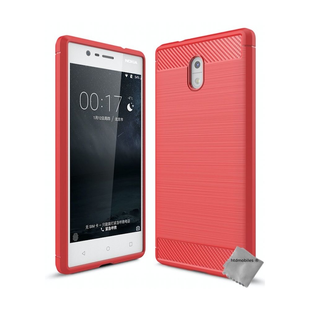 Htdmobiles - Housse etui coque silicone gel carbone pour Nokia 3 + verre trempe - ROUGE - Autres accessoires smartphone