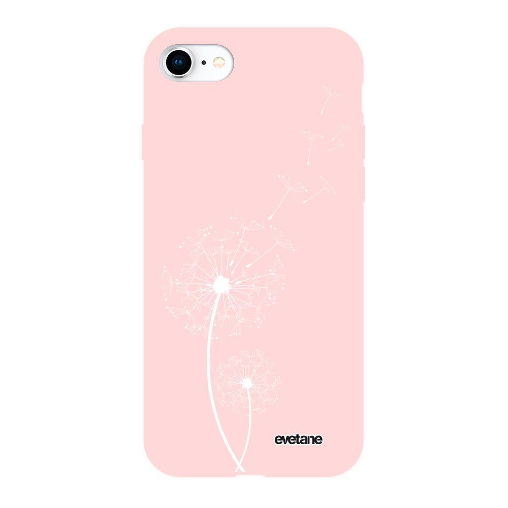Evetane - Coque iPhone 7/8/ iPhone SE 2020 Silicone Liquide Douce rose pâle Pissenlit blanc Ecriture Tendance et Design Evetane - Coque, étui smartphone