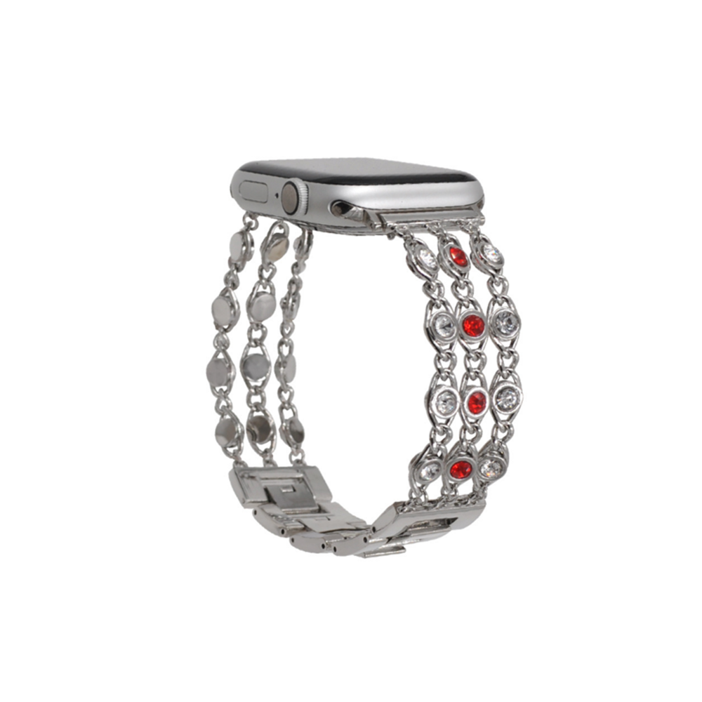 marque generique - YP Select Bandes de bijoux compatibles Bling en acier inoxydable pour Apple Watch Band Argenté rouge 38mm - Bracelet connecté