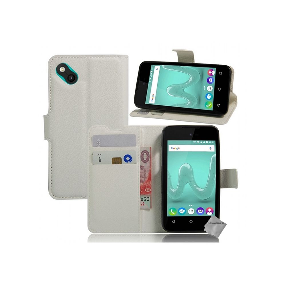 Htdmobiles - Housse etui coque pochette portefeuille pour Wiko Sunny 2 Plus + verre trempe - BLANC - Autres accessoires smartphone