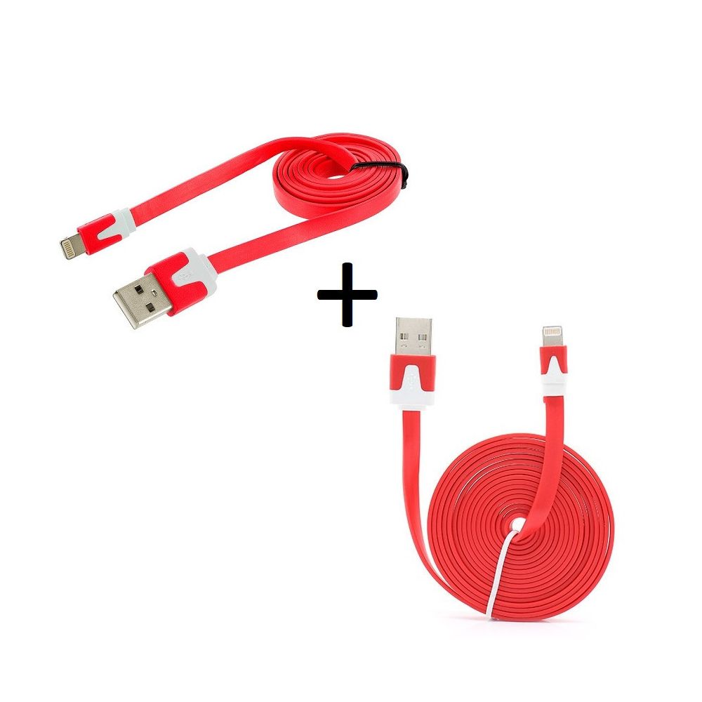 Shot - Pack Chargeur pour IPHONE Lightning (Cable Noodle 3m + Cable Noodle 1m) USB APPLE IOS - Chargeur secteur téléphone
