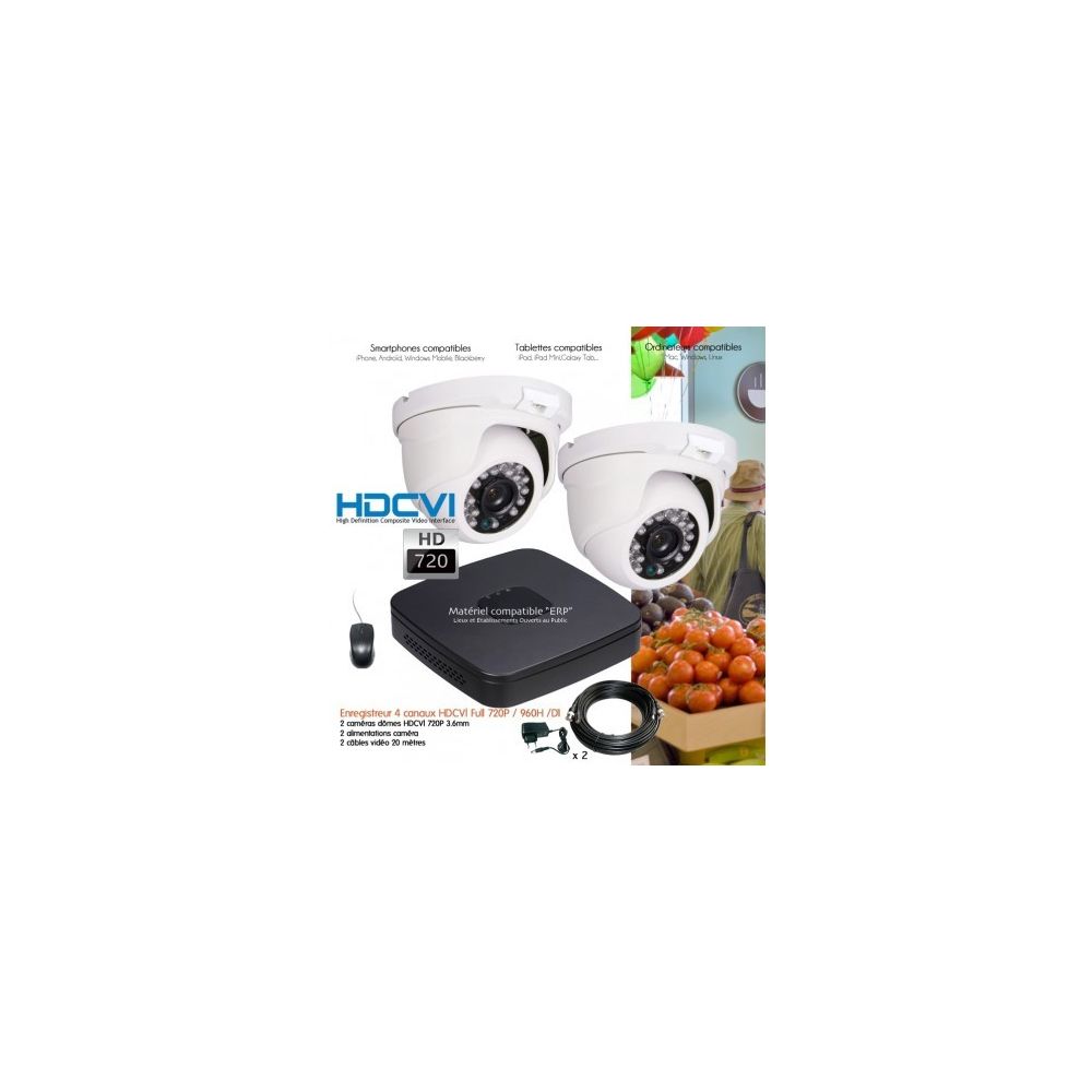 Dahua - Kit de vidéo surveillance Full 960H avec 2 dômes infrarouges 20m Capacité du disque dur - Disque dur de 2 To (+ 98 ) - Caméra de surveillance connectée
