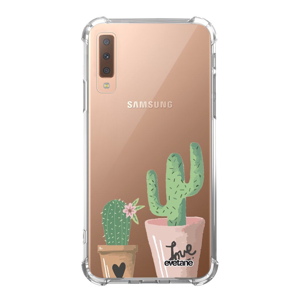 Evetane - Coque Samsung Galaxy A7 2018 anti-choc souple avec angles renforcés transparente Cactus Love Evetane - Coque, étui smartphone