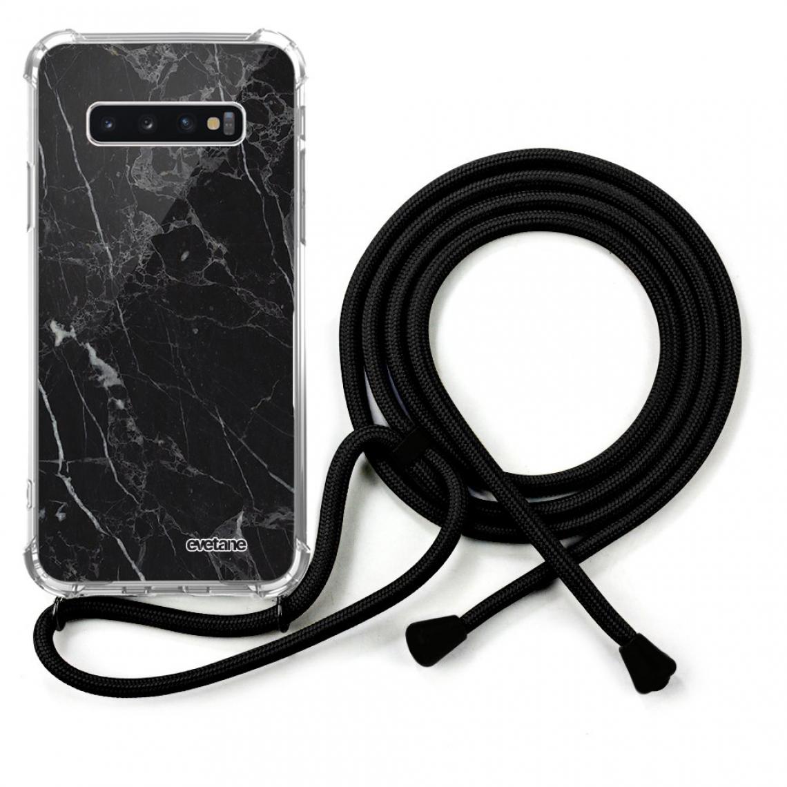 Evetane - Coque Samsung Galaxy S10 coque avec cordon transparente Marbre noir - Coque, étui smartphone