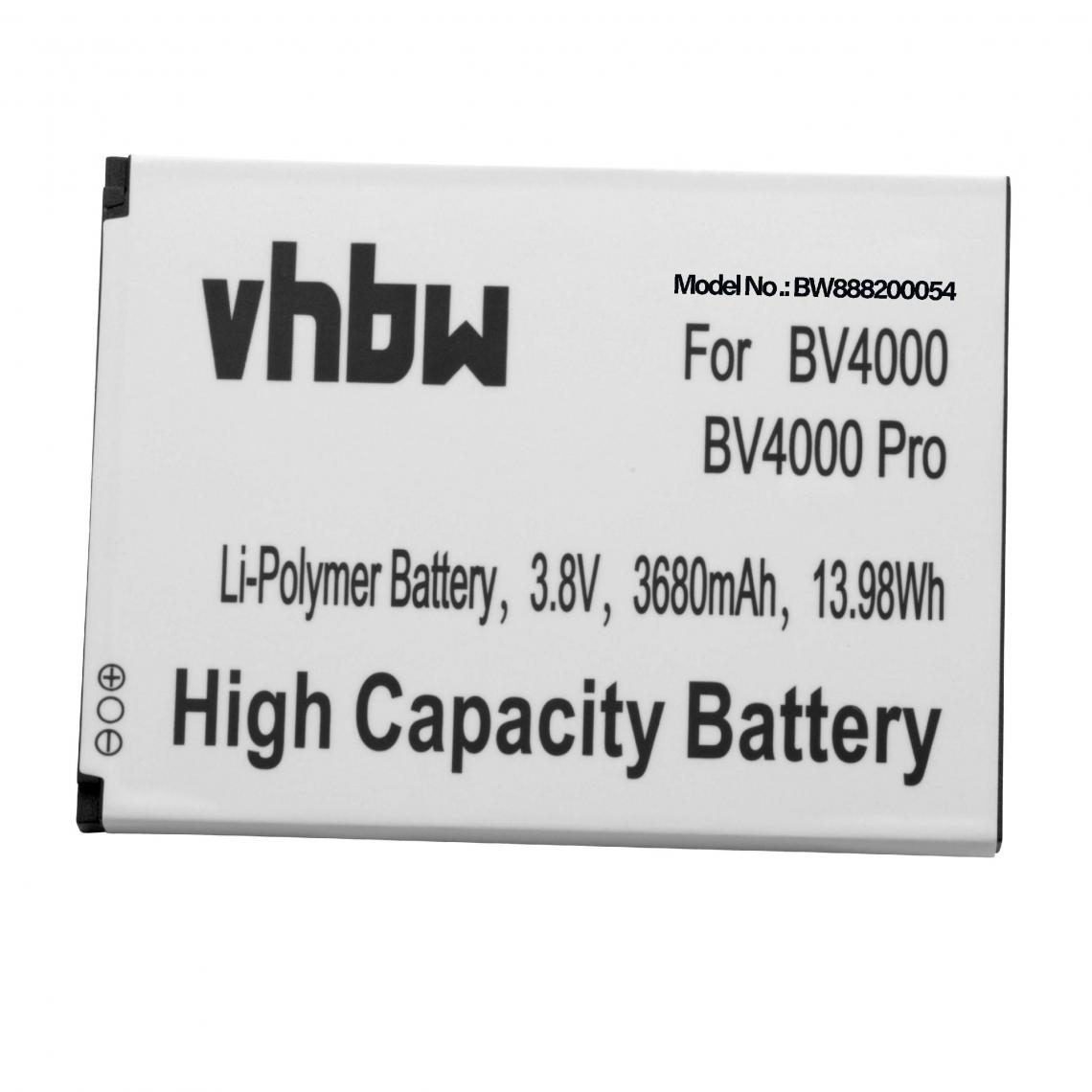 Vhbw - vhbw Li-Polymère batterie 3680mAh (3.8V) pour téléphone portable mobil smartphone Blackview BV4000, BV4000 Pro - Batterie téléphone