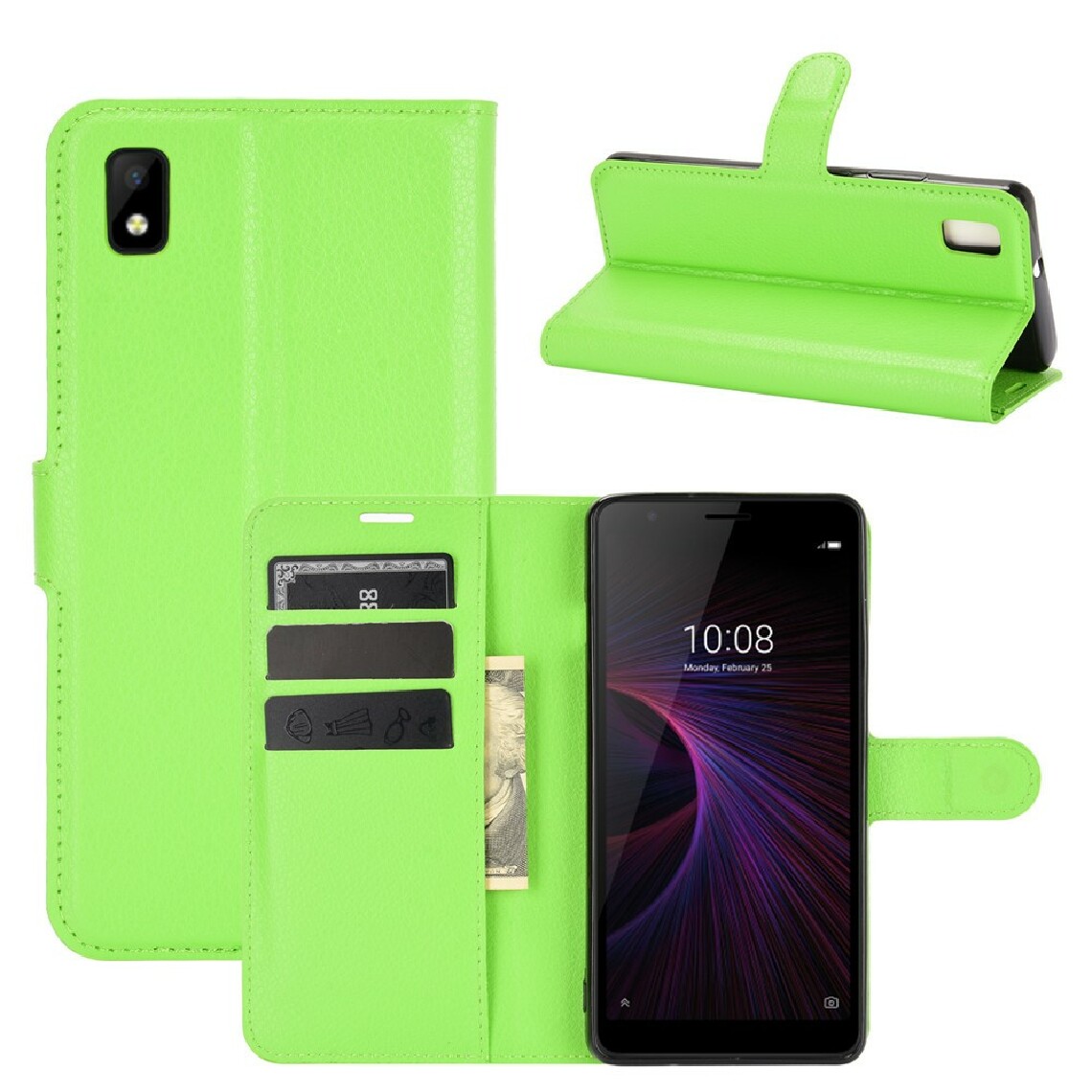 Other - Etui en PU texture de litchi avec support vert pour votre ZTE Blade L210 - Coque, étui smartphone