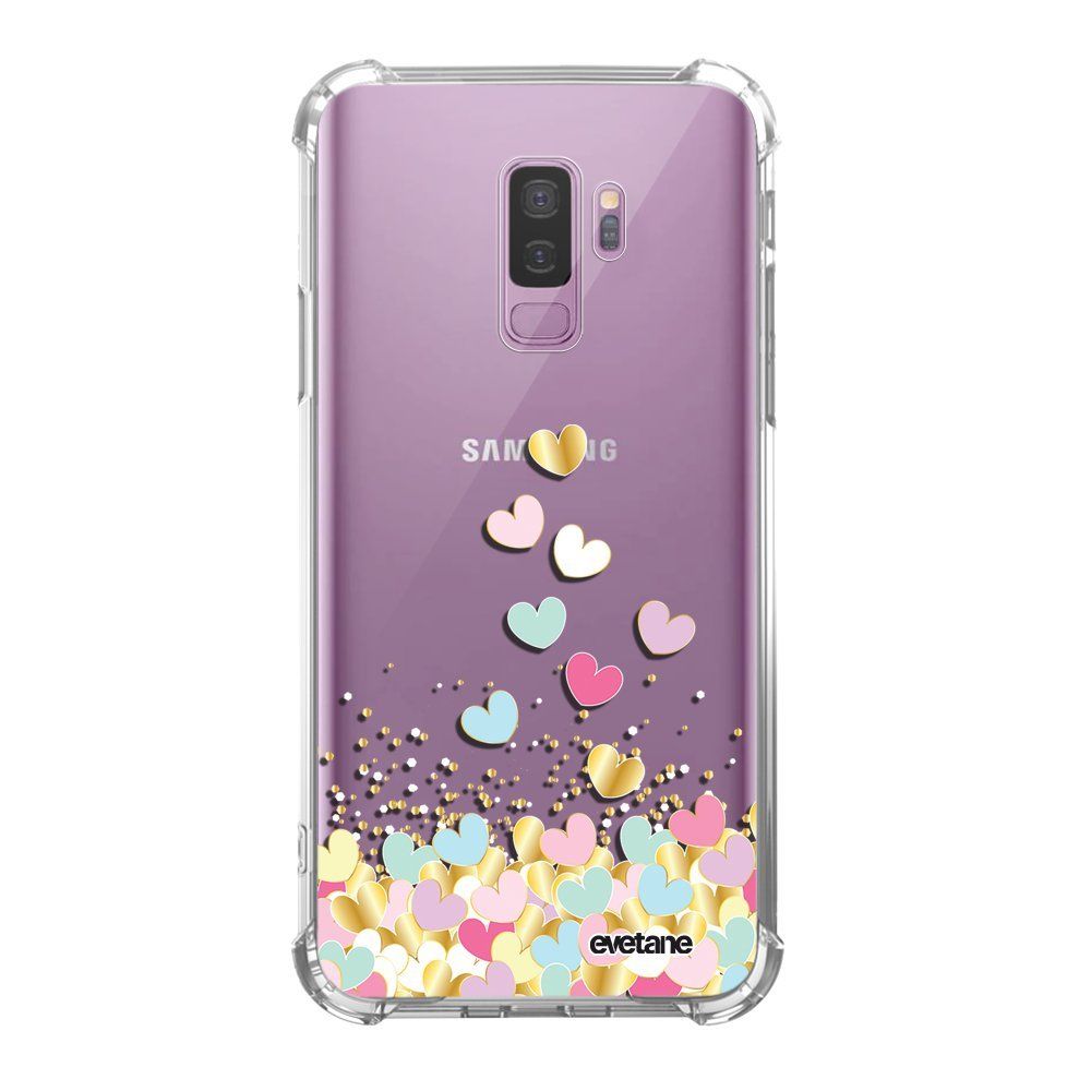Evetane - Coque Samsung Galaxy S9 Plus anti-choc souple avec angles renforcés transparente Coeurs Pastels Evetane - Coque, étui smartphone