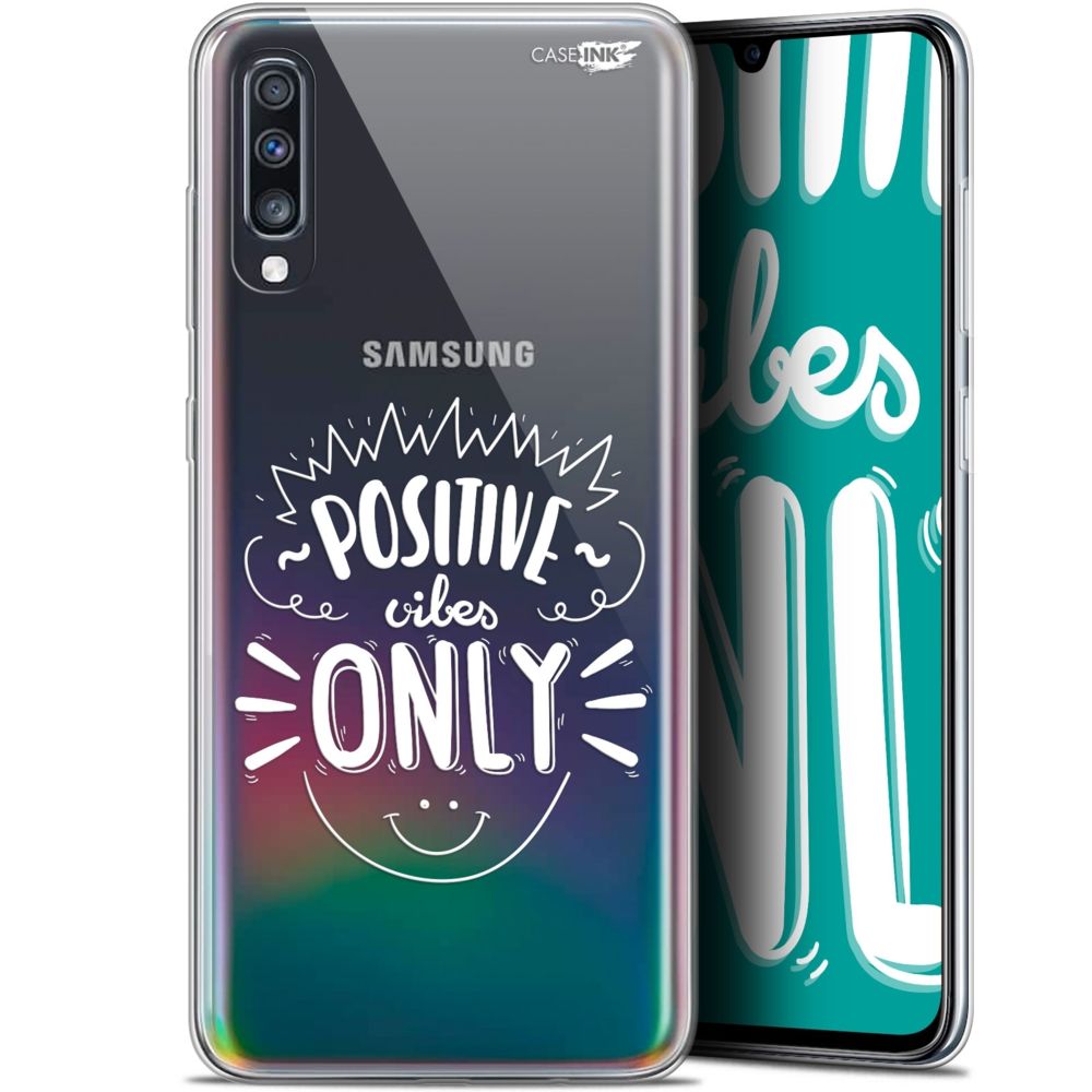 Caseink - Coque arrière Samsung Galaxy A70 (6.7 ) Gel HD [ Nouvelle Collection - Souple - Antichoc - Imprimé en France] Positive Vibes Only - Coque, étui smartphone