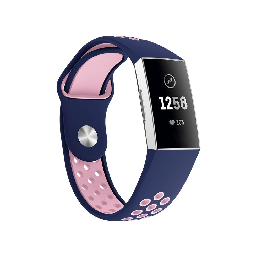 Wewoo - Bracelet bicolore en silicone avec trou rond pour pour Fitbit Charge 3, taille de la dragonne: 130-195mm (rose bleu) - Bracelet connecté