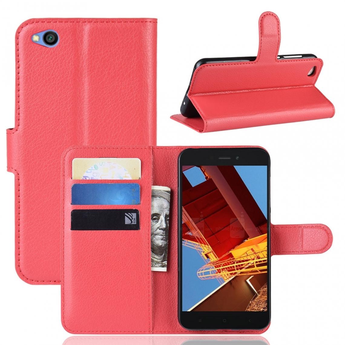 Wewoo - Housse Coque Étui en cuir à rabat horizontal Texture Litchi pour Xiaomi Redmi Goavec porte-monnaie et de carte mémoire rouge - Coque, étui smartphone