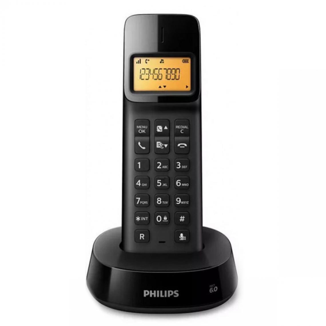 Philips - Téléphone Sans Fil Philips D1601B/01 1,6" 300 mAh GAP Noir - Téléphone fixe sans fil