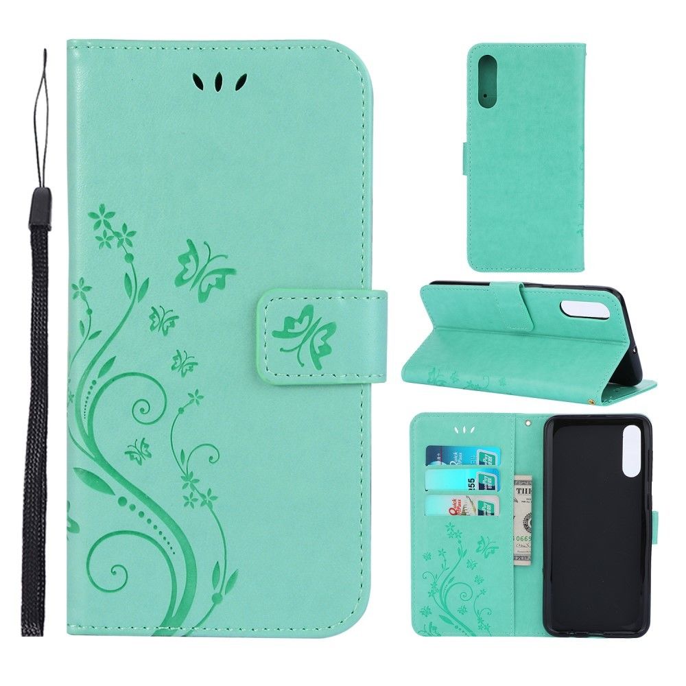marque generique - Etui en PU fleur papillon vert pour votre Samsung Galaxy A50 - Coque, étui smartphone