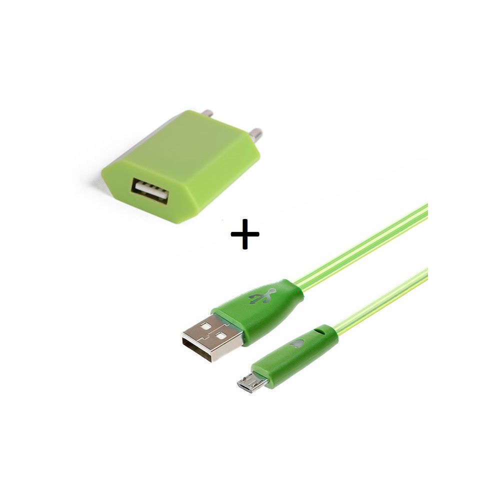Shot - Pack Chargeur pour WIKO View Smartphone Micro USB (Cable Smiley LED + Prise Secteur USB) Android Connecteur (VERT) - Chargeur secteur téléphone