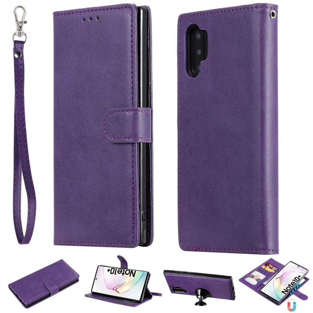 Wewoo - Housse Étui Coque Pour Galaxy Note 10+ de protection à rabat horizontal de couleur unie avec support et fentes cartes et portefeuille et cadre photo et lanière violet - Coque, étui smartphone