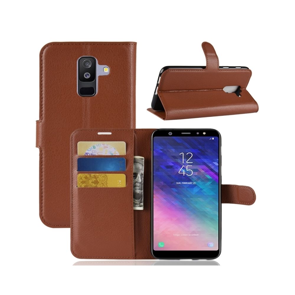Wewoo - Housse Étui brun pour Samsung Galaxy A6 + 2018 Litchi Texture en cuir à rabat horizontal avec porte-cartes et fentes cartes porte-monnaie - Coque, étui smartphone