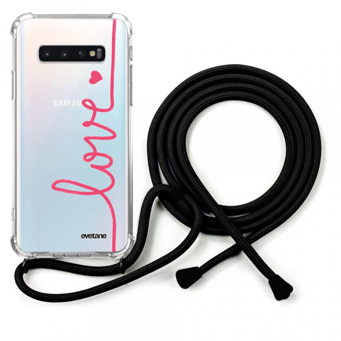 Evetane - Coque Samsung Galaxy S10 coque avec cordon transparente Love - Coque, étui smartphone