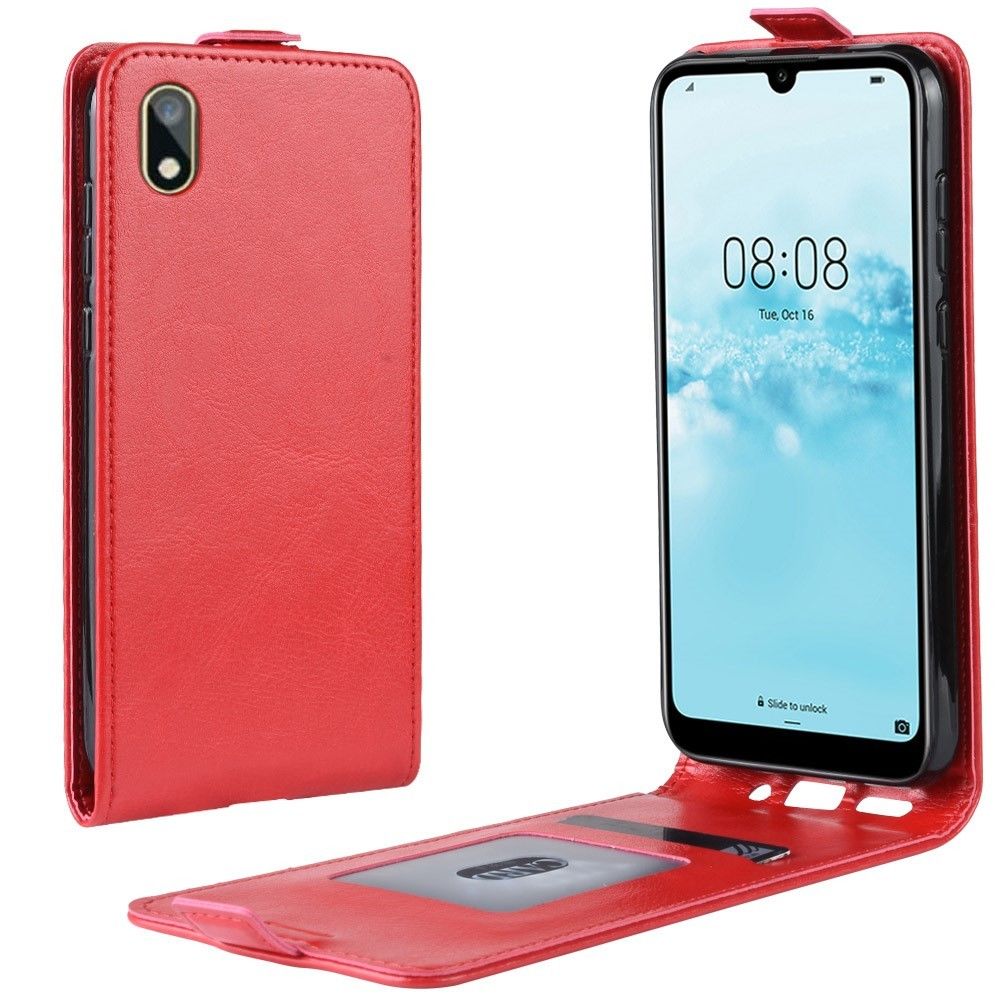 marque generique - Etui en PU crazy horse flip vertical rouge pour votre Huawei Y5 (2019) - Coque, étui smartphone