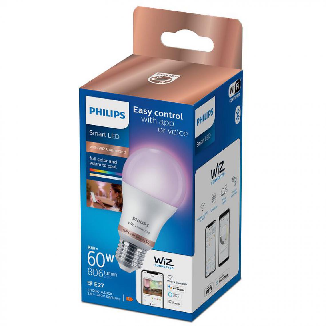 Philips - Ampoule LED connectée E27 WIZ Standard RGB 60w - Ampoule connectée
