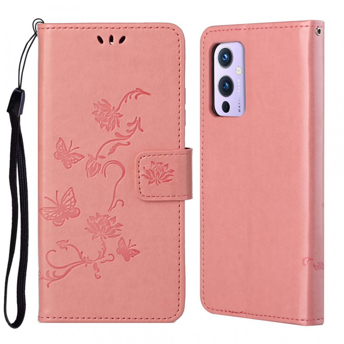 Other - Etui en PU Empreinte Papillon Fleur avec support pliable et porte-cartes rose pour votre OnePlus 9R - Coque, étui smartphone