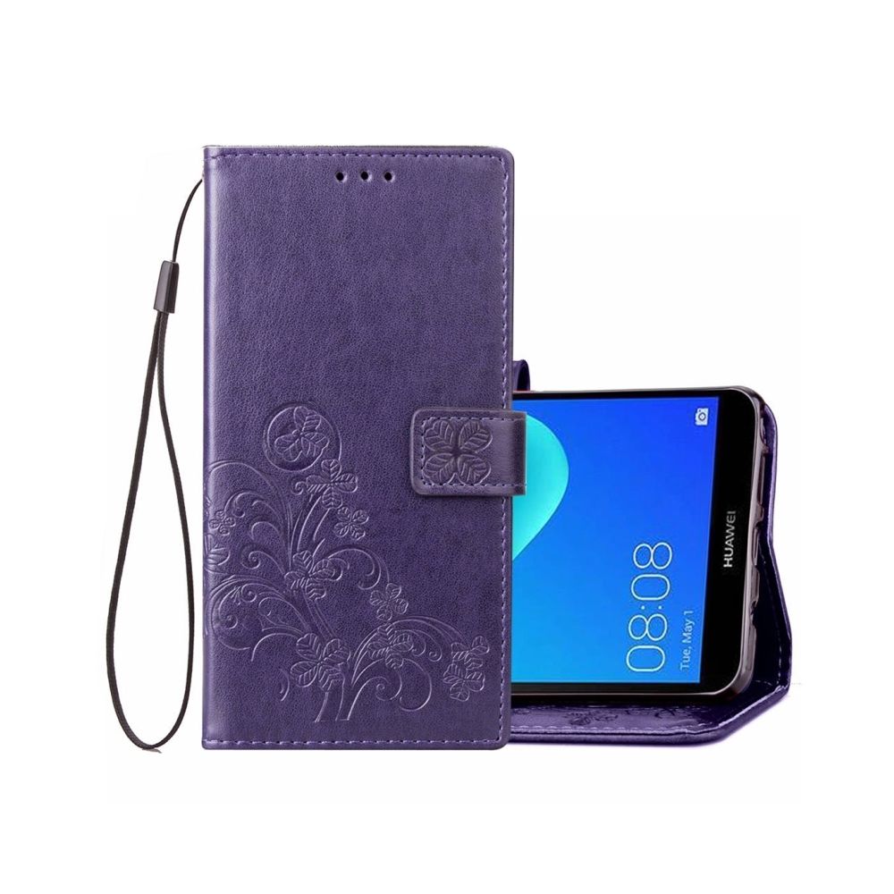 Wewoo - Housse en cuir à motif de fleurs pressées Lucky Clover pour Huawei Y5 Prime 2018, avec fentes porte-cartes & porte-monnaie Violet - Coque, étui smartphone