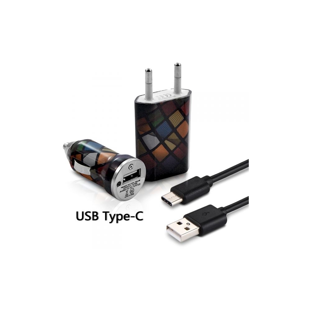 Karylax - Chargeur Secteur Voiture Câble USB Type C motif CV04 pour OnePlus 6 - Support téléphone pour voiture