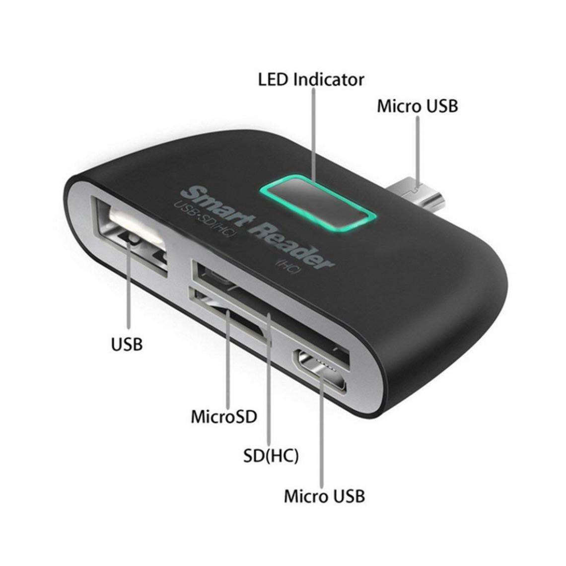 Shot - Lecteur de cartes pour HUAWEI P smart+ 2019 Smartphone Micro USB Android SD Micro SD USB Adaptateur (NOIR) - Autres accessoires smartphone