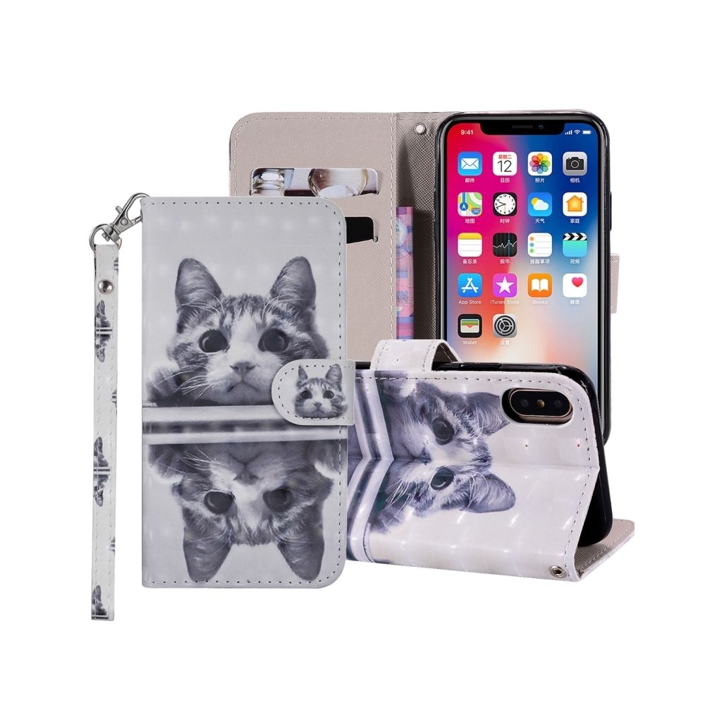 Wewoo - Étui en cuir à rabat horizontal avec dessin coloré et motif de chat dans le miroir pour iPhone X / XS, avec support et emplacements pour cartes, ainsi que portefeuille et lanière - Coque, étui smartphone