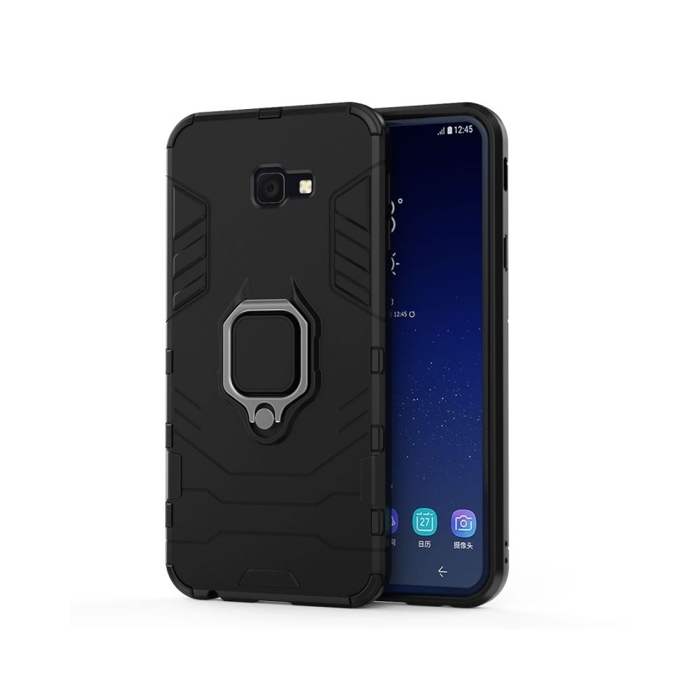 Wewoo - Coque Housse de protection antichoc PC + TPU pour Galaxy J4 Plus, avec support d'anneau magnétique (Noir) - Coque, étui smartphone