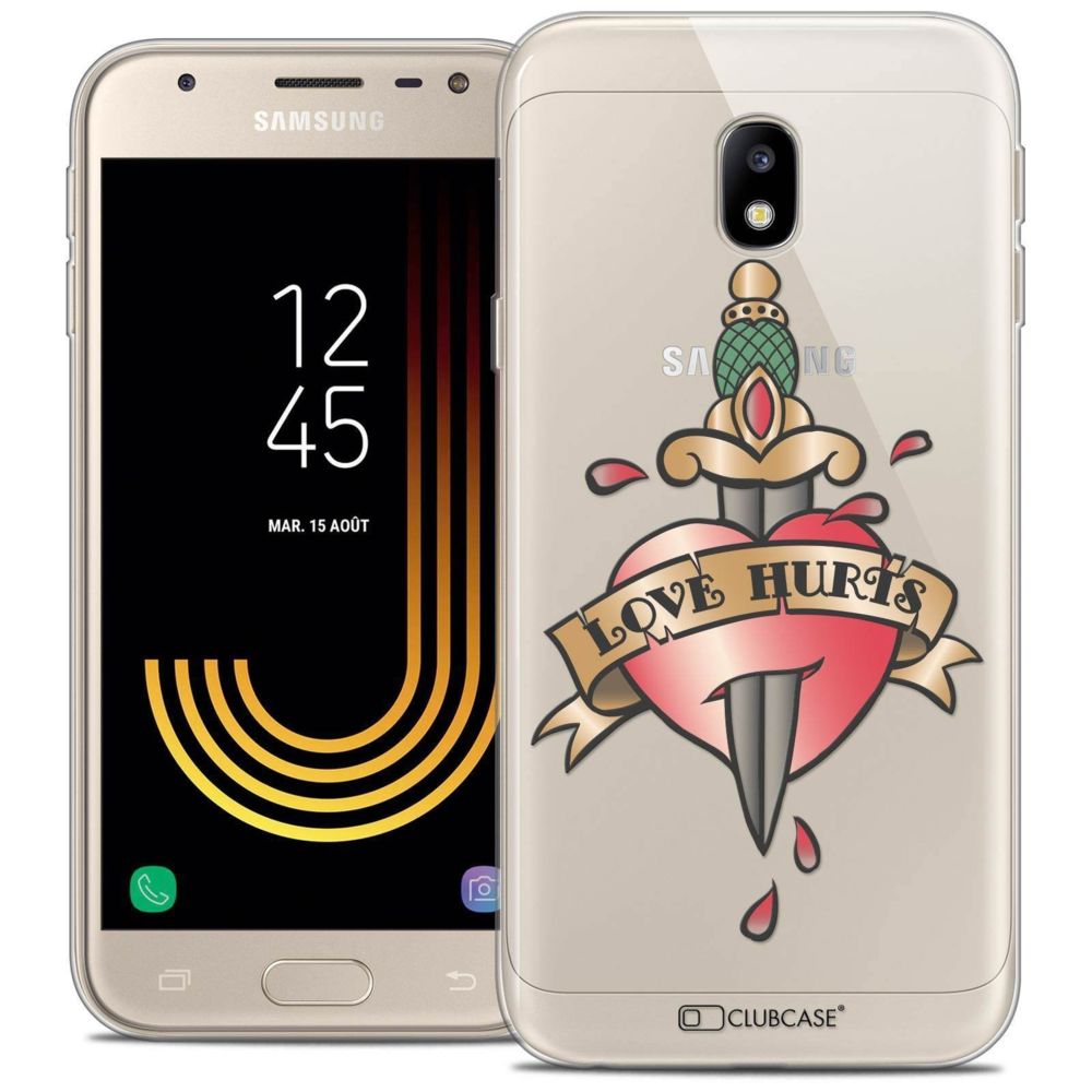 Caseink - Coque Housse Etui Samsung Galaxy J3 2017 J320 (5 ) [Crystal Gel HD Collection Tatoo Lover Design Love Hurts - Souple - Ultra Fin - Imprimé en France] - Coque, étui smartphone