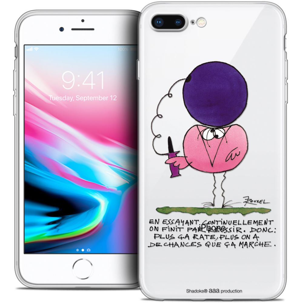 Caseink - Coque Housse Etui Apple iPhone 8 Plus (5.5 ) [Crystal Gel HD Collection Les Shadoks ? Design En Essayant - Souple - Ultra Fin - Imprimé en France] - Coque, étui smartphone