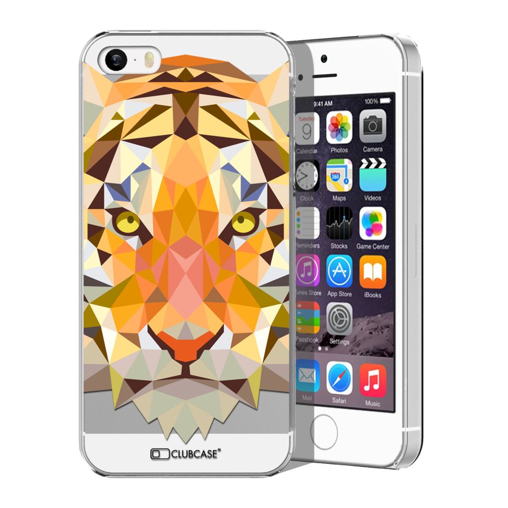 Caseink - Coque Housse Etui iPhone 5 / 5S / SE [Crystal HD Polygon Series Animal - Rigide - Ultra Fin - Imprimé en France] - Tigre - Coque, étui smartphone
