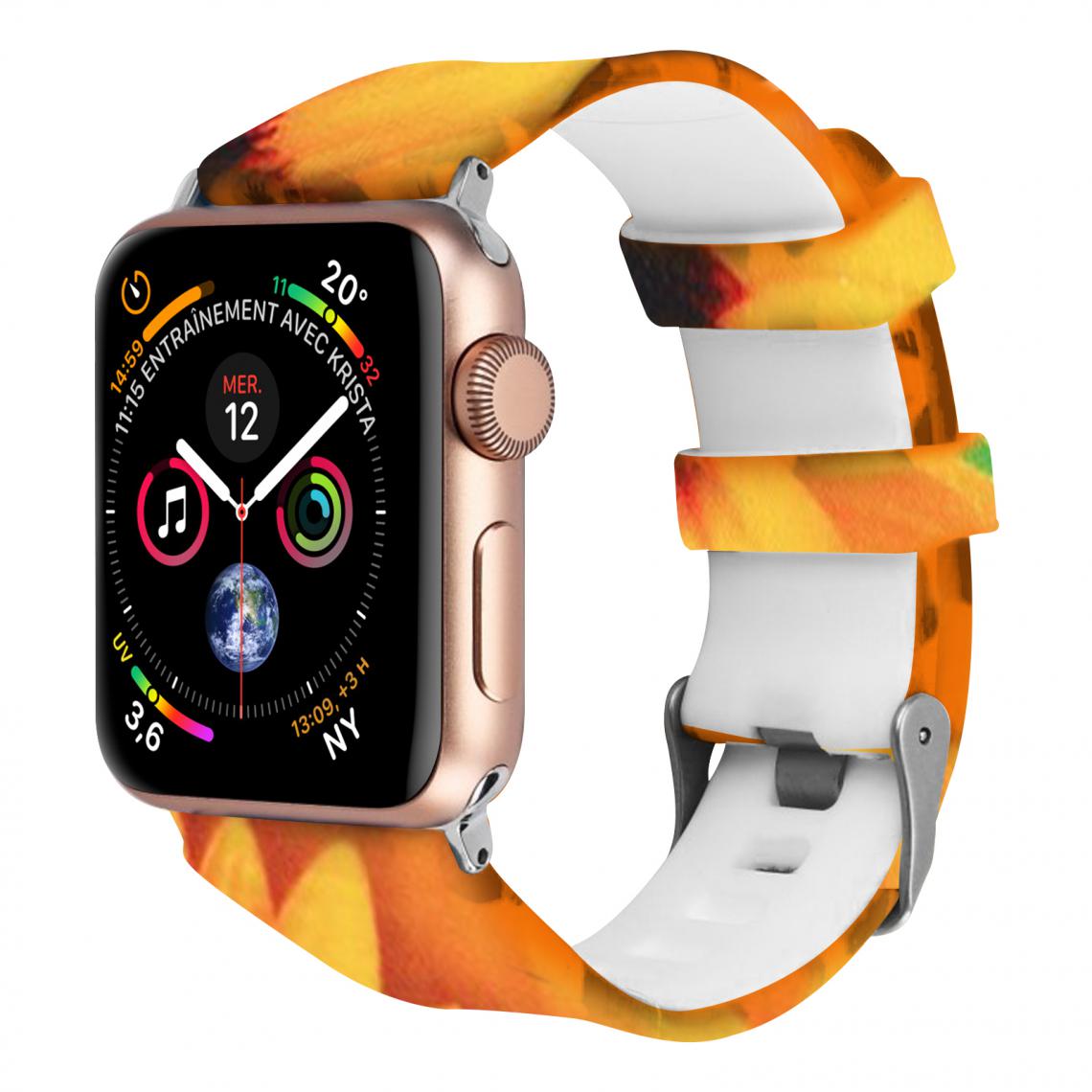 Avizar - Bracelet Apple Watch 42 et 44 mm Motif Tournesol en Silicone - Accessoires Apple Watch