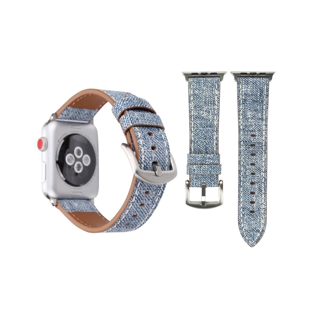 Wewoo - Bracelet bleu bébé pour Apple Watch Series 3 & 2 & 1 42mm Simple Mode Véritable Cuir Cowboy Montre - Accessoires Apple Watch