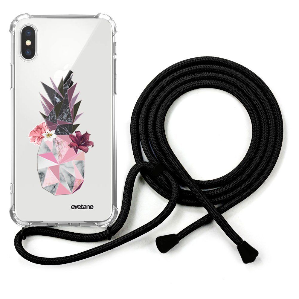 Evetane - Coque cordon iPhone X/ Xs cordon noir Dessin Ananas Fleuri Evetane - Coque, étui smartphone
