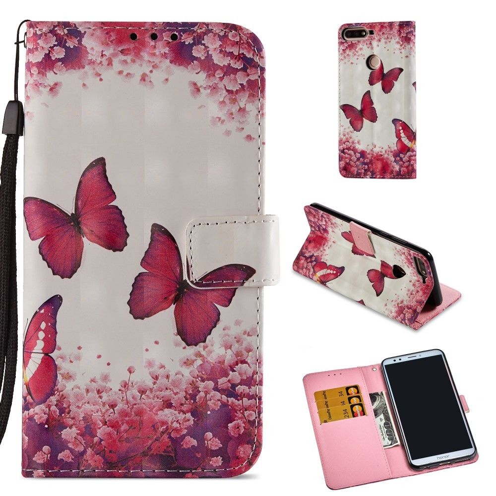 marque generique - Etui en PU point lumineux décor de fleurs et papillons pour Huawei Honor 7C - Autres accessoires smartphone